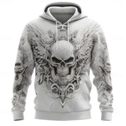 Men's Skull Hoodies Sweatshirt Cool Party Long Sleeve Crew Neck Club Streetwear White 1 White 2 Drawstring Fall Winter Designer