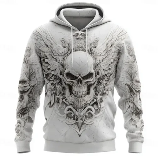 Men's Skull Hoodies Sweatshirt Cool Party Long Sleeve Crew Neck Club Streetwear White 1 White 2 Drawstring Fall Winter Designer