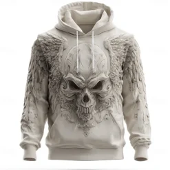 Men's Skull Hoodies Sweatshirt Cool Party Long Sleeve Crew Neck Club Streetwear White 1 White 2 Drawstring Fall Winter Designer