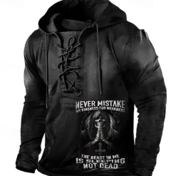 Men's Skull Letter Graphic Prints Hoodie Hoodies Sweatshirt Streetwear Designer Long Sleeve Hooded Casual Daily Sports Black Lace up Print Spring & Fall Designer