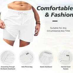 Men's Skull Lightening Gothic Lined Shorts 2 in 1 Board Shorts Swim Shorts Mid Waist Retro Vintage Holiday Streetwear Side Pockets With Compression Liner Elastic Drawstring Waist Designer Clothing