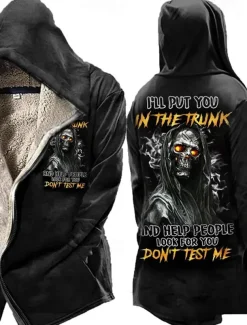 Men's Skull Poker Winter Coat Fleece Jacket Coat Warm Breathable Comfortable Fashion Streetwear Casual Daily Sports & Outdoor Daily Wear Going out Zipper Pocket Print Fall & Winter Hoodie Long Sleeve