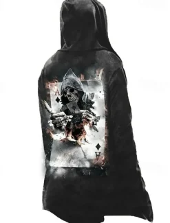 Men's Skull Poker Winter Coat Fleece Jacket Coat Warm Breathable Comfortable Fashion Streetwear Casual Daily Sports & Outdoor Daily Wear Going out Zipper Pocket Print Fall & Winter Hoodie Long Sleeve