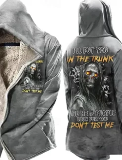 Men's Skull Poker Winter Coat Fleece Jacket Coat Warm Breathable Comfortable Fashion Streetwear Casual Daily Sports & Outdoor Daily Wear Going out Zipper Pocket Print Fall & Winter Hoodie Long Sleeve