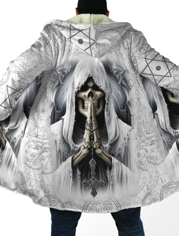 Men's Skull Winter Coat Fleece Jacket Coat Warm Breathable Comfortable Fashion Streetwear Casual Daily Sports & Outdoor Daily Wear Going out Zipper Pocket Print Fall & Winter Hoodie Long Sleeve Black