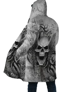 Men's Skull Winter Coat Fleece Jacket Coat Warm Breathable Comfortable Fashion Streetwear Casual Daily Sports & Outdoor Daily Wear Going out Zipper Pocket Print Fall & Winter Hoodie Long Sleeve Black