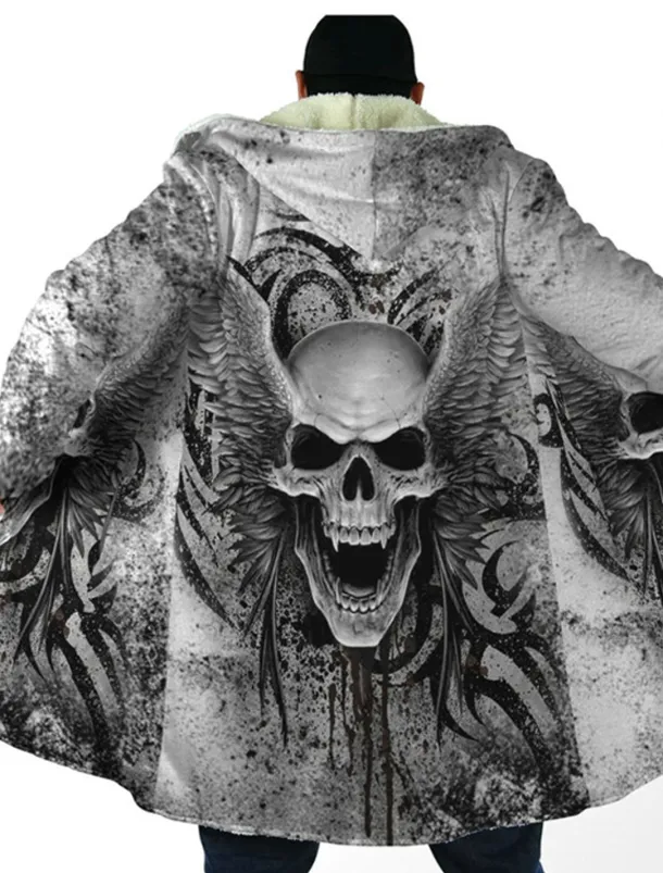 Men's Skull Winter Coat Fleece Jacket Coat Warm Breathable Comfortable Fashion Streetwear Casual Daily Sports & Outdoor Daily Wear Going out Zipper Pocket Print Fall & Winter Hoodie Long Sleeve Black