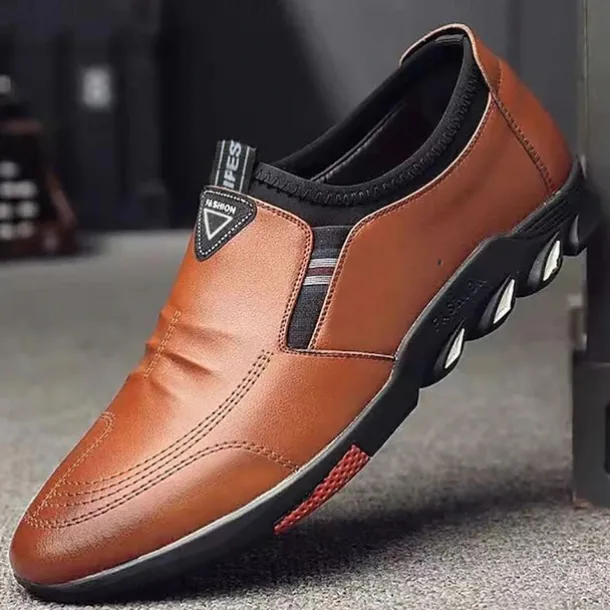 Men's Slip-On Casual Loafers – Brown Faux Leather Breathable Walking Shoes with Flexible Sole – Lightweight Fashion Sneakers for Daily Wear & Travel