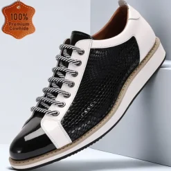 Men's Sneakers Dress Sneakers Leather Italian Full-Grain Cowhide Slip Resistant Lace-up Black