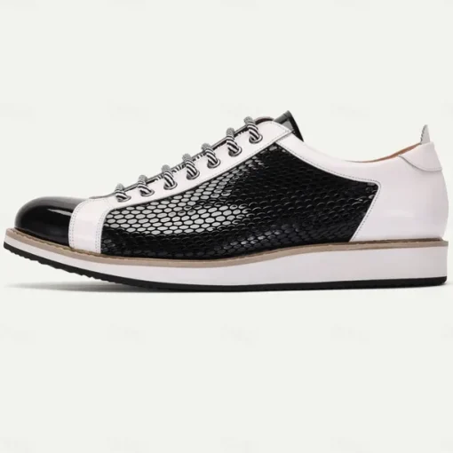 Men's Sneakers Dress Sneakers Leather Italian Full-Grain Cowhide Slip Resistant Lace-up Black