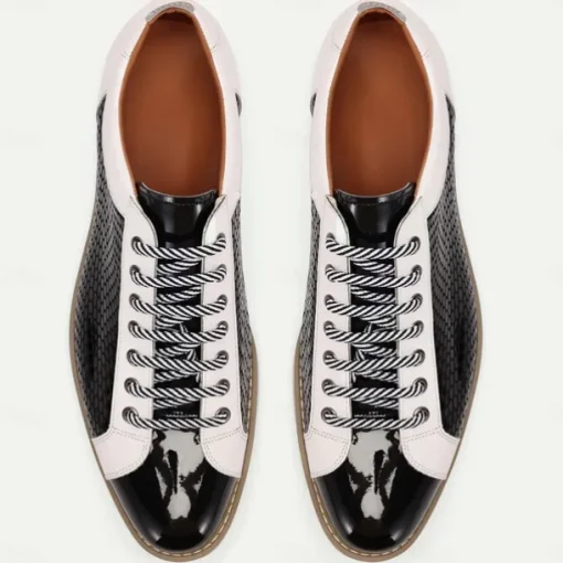 Men's Sneakers Dress Sneakers Leather Italian Full-Grain Cowhide Slip Resistant Lace-up Black