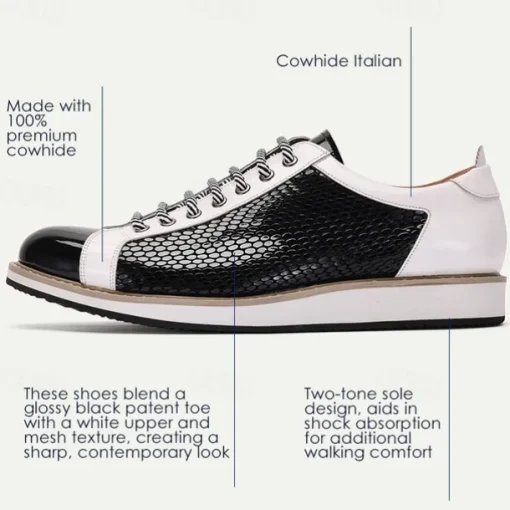 Men's Sneakers Dress Sneakers Leather Italian Full-Grain Cowhide Slip Resistant Lace-up Black