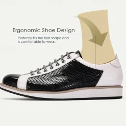 Men's Sneakers Dress Sneakers Leather Italian Full-Grain Cowhide Slip Resistant Lace-up Black