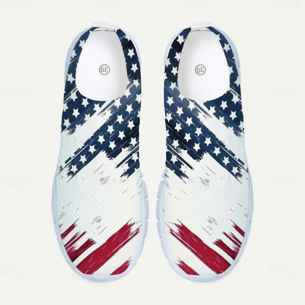 Men's Sneakers Loafers & Slip-Ons Casual Shoes Print Shoes Flyknit Shoes Sporty Casual Outdoor Daily Independence Day Knit Mesh Breathable Massage Comfortable Loafer White