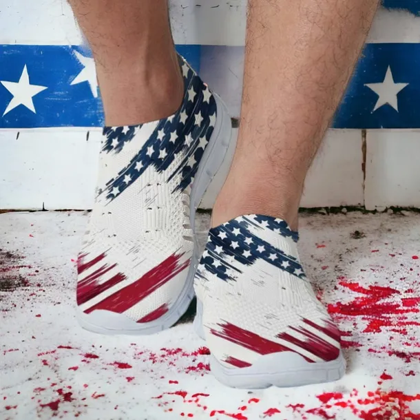 Men's Sneakers Loafers & Slip-Ons Casual Shoes Print Shoes Flyknit Shoes Sporty Casual Outdoor Daily Independence Day Knit Mesh Breathable Massage Comfortable Loafer White