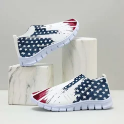 Men's Sneakers Loafers & Slip-Ons Casual Shoes Print Shoes Flyknit Shoes Sporty Casual Outdoor Daily Independence Day Knit Mesh Breathable Massage Comfortable Loafer White