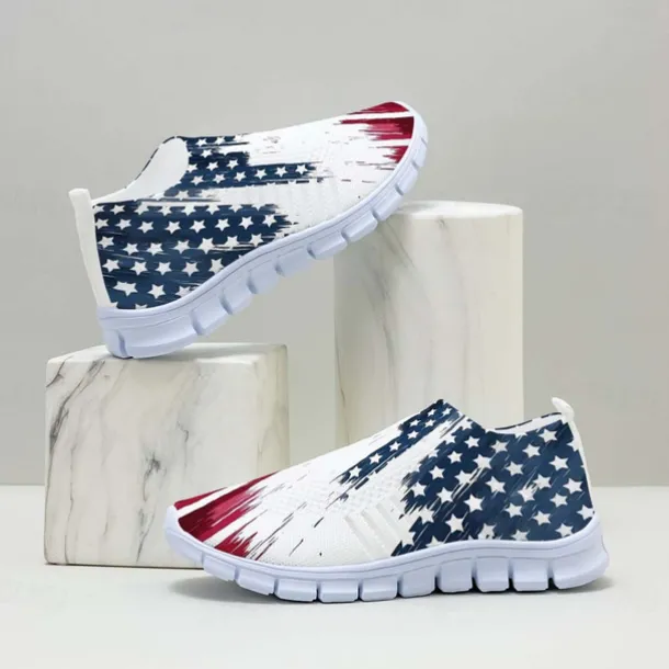 Men's Sneakers Loafers & Slip-Ons Casual Shoes Print Shoes Flyknit Shoes Sporty Casual Outdoor Daily Independence Day Knit Mesh Breathable Massage Comfortable Loafer White