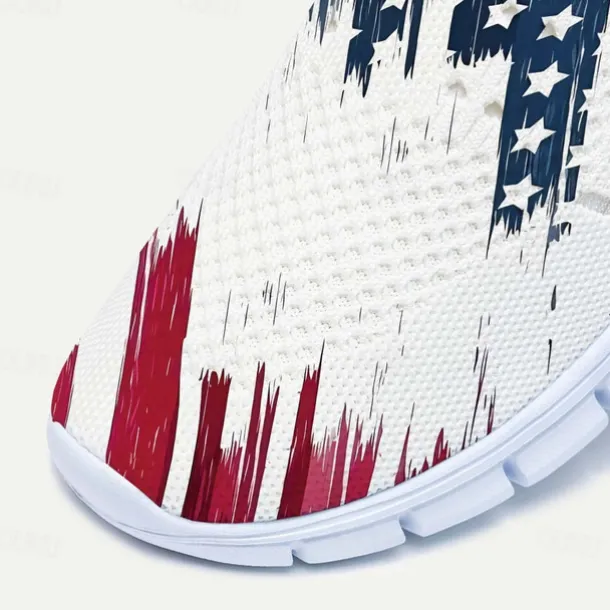 Men's Sneakers Loafers & Slip-Ons Casual Shoes Print Shoes Flyknit Shoes Sporty Casual Outdoor Daily Independence Day Knit Mesh Breathable Massage Comfortable Loafer White