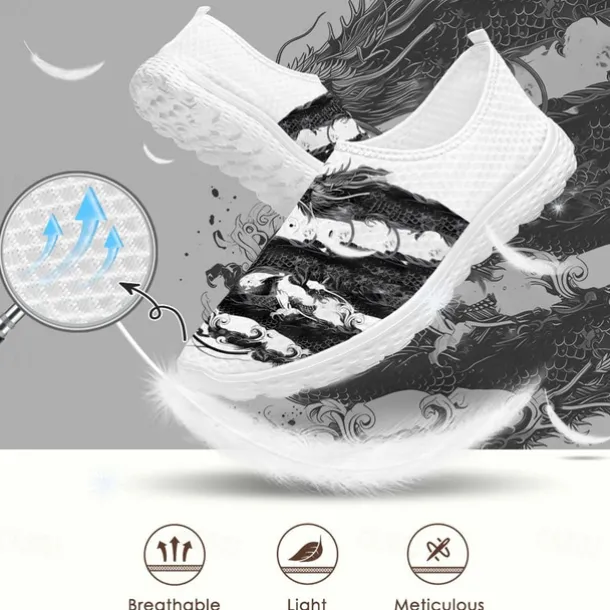 Men's Sneakers Loafers & Slip-Ons Print Shoes Light Soles Flyknit Shoes Walking Sporty Casual Outdoor Daily Vacation Mesh Breathable Comfortable Loafer White Army Green Blue