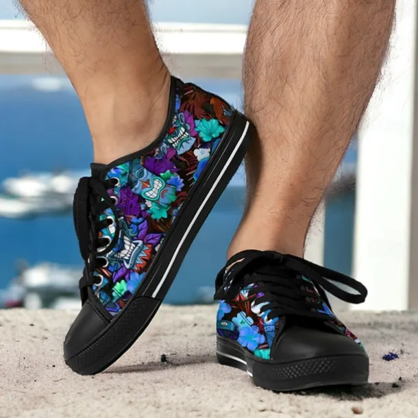 Men's Sneakers Print Shoes Plus Size Classic Casual Beach Outdoor Daily Canvas Comfortable Slip Resistant Lace-up Yellow Red Blue