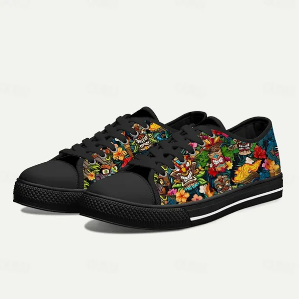 Men's Sneakers Print Shoes Plus Size Classic Casual Beach Outdoor Daily Canvas Comfortable Slip Resistant Lace-up Yellow Red Blue