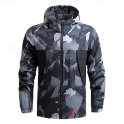Men's Softshell Jacket Hiking Jacket Outdoor Camouflage Sun Protection Windproof Quick Dry Jacket Hoodie Full Zip Traveling Black Blue Grey