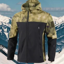 Men's Softshell Jacket Hiking Jacket Outdoor Color Block Windproof Water Resistant Windbreaker Jacket Traveling Black Camouflage Green