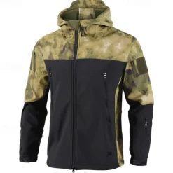 Men's Softshell Jacket Hiking Jacket Outdoor Color Block Windproof Water Resistant Windbreaker Jacket Traveling Black Camouflage Green