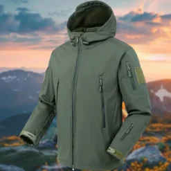 Men's Softshell Jacket Hiking Jacket Outdoor Color Block Windproof Water Resistant Hoodie Windbreaker Jacket Camping / Hiking / Caving Traveling Black Green Khaki Grey