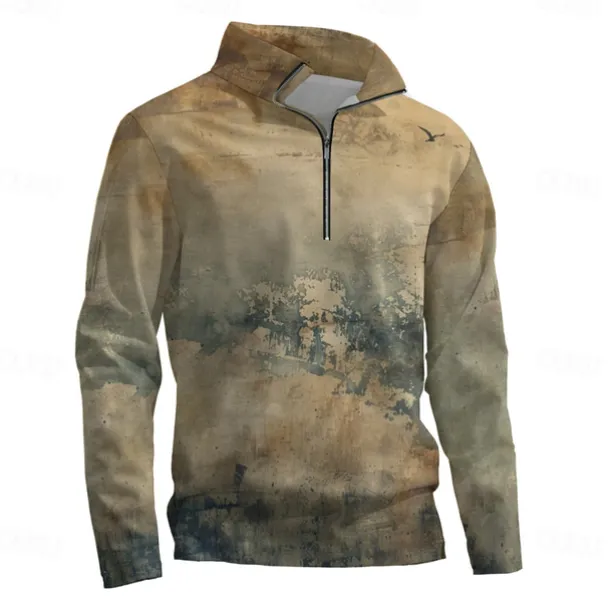 Men's Solid / Plain Color Hoodies Daily Casual Long Sleeve Stand Collar Vacation Going out Streetwear Brown Print Spring & Fall Designer