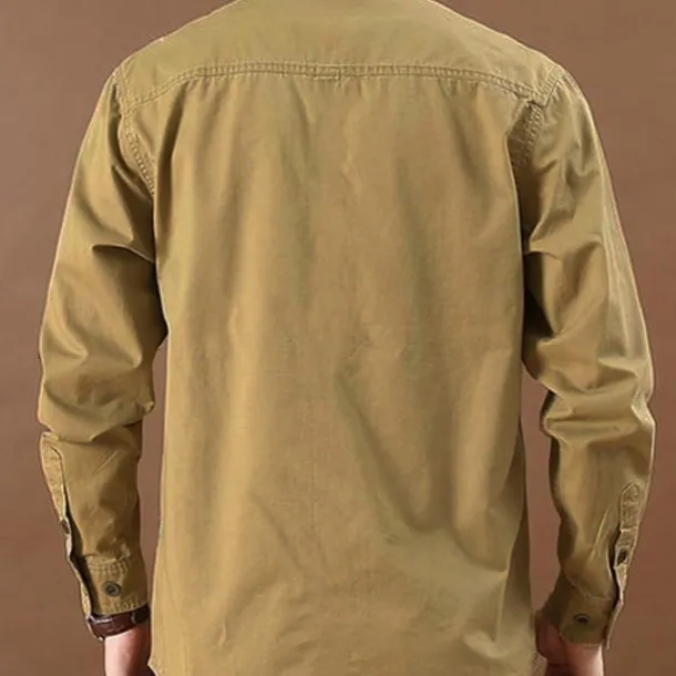 Men's Solid Color Cowboy Work Shirt Western Shirt Cargo Shirt Long Sleeve Casual Tactical Sports & Outdoor Going out Winter Spring & Fall Turndown Print Army Green Khaki