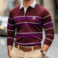 Men's Solid Color Rugby Polo Shirts Golf Polos Shirts Long Sleeve Polo Shirts Lapel Classic Fashion Basic Modern Casual Sports Logo Fall Winter Burgundy Navy Blue Purple