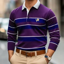 Men's Solid Color Rugby Polo Shirts Golf Polos Shirts Long Sleeve Polo Shirts Lapel Classic Fashion Basic Modern Casual Sports Logo Fall Winter Burgundy Navy Blue Purple