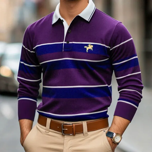 Men's Solid Color Rugby Polo Shirts Golf Polos Shirts Long Sleeve Polo Shirts Lapel Classic Fashion Basic Modern Casual Sports Logo Fall Winter Burgundy Navy Blue Purple