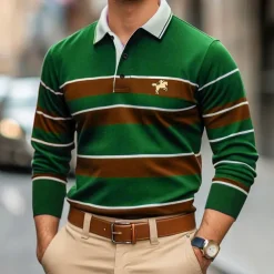 Men's Solid Color Rugby Polo Shirts Golf Polos Shirts Long Sleeve Polo Shirts Lapel Classic Fashion Basic Modern Casual Sports Logo Fall Winter Burgundy Navy Blue Purple