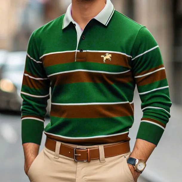 Men's Solid Color Rugby Polo Shirts Golf Polos Shirts Long Sleeve Polo Shirts Lapel Classic Fashion Basic Modern Casual Sports Logo Fall Winter Burgundy Navy Blue Purple