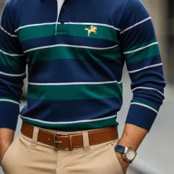 Men's Solid Color Rugby Polo Shirts Golf Polos Shirts Long Sleeve Polo Shirts Lapel Classic Fashion Basic Modern Casual Sports Logo Fall Winter Burgundy Navy Blue Purple