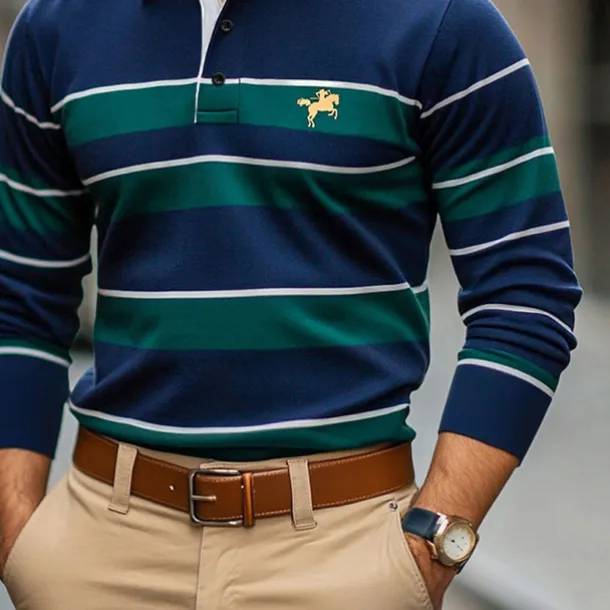 Men's Solid Color Rugby Polo Shirts Golf Polos Shirts Long Sleeve Polo Shirts Lapel Classic Fashion Basic Modern Casual Sports Logo Fall Winter Burgundy Navy Blue Purple