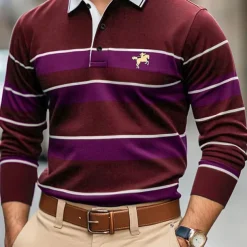 Men's Solid Color Rugby Polo Shirts Golf Polos Shirts Long Sleeve Polo Shirts Lapel Classic Fashion Basic Modern Casual Sports Logo Fall Winter Burgundy Navy Blue Purple