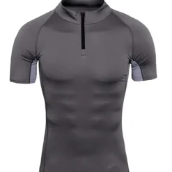 Men's Sport Polo Golf Shirt Casual Daily Stand Collar Quarter Zip Short Sleeve Fashion Basic Solid Color Color Block Zipper Summer Regular Fit Black White Dark Blue Gray Sport Polo