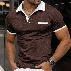 Men's Sport Polo Golf Shirt Sports Lapel Short Sleeve Fashion Basic Color Block Patchwork Summer Regular Fit Black Red Navy Blue Light Grey Sport Polo