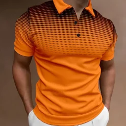 Men's Sport Polo Golf Shirt Casual Holiday Lapel Short Sleeve Fashion Basic Gradient Button Summer Regular Fit Wine Black White Navy Blue Orange Gray Sport Polo