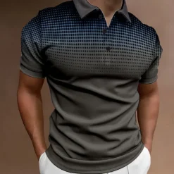 Men's Sport Polo Golf Shirt Casual Holiday Lapel Short Sleeve Fashion Basic Gradient Button Summer Regular Fit Wine Black White Navy Blue Orange Gray Sport Polo
