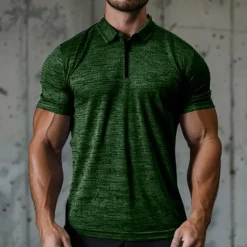 Men's Sport Polo Golf Shirt Casual Holiday Lapel Quarter Zip Short Sleeve Fashion Basic Plain Quarter Zip Summer Regular Fit Dark Gray Blue Green Sport Polo