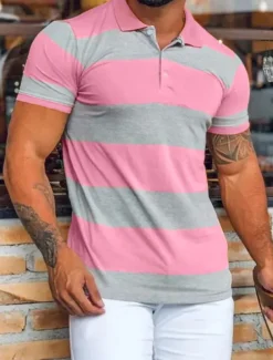 Men's Sport Polo Polo Shirt Casual Holiday Lapel Short Sleeve Fashion Basic Color Block Button Summer Regular Fit Navy Black Pink Orange Green Sport Polo