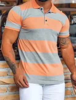 Men's Sport Polo Polo Shirt Casual Holiday Lapel Short Sleeve Fashion Basic Color Block Button Summer Regular Fit Navy Black Pink Orange Green Sport Polo