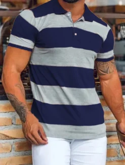 Men's Sport Polo Polo Shirt Casual Holiday Lapel Short Sleeve Fashion Basic Color Block Button Summer Regular Fit Navy Black Pink Orange Green Sport Polo