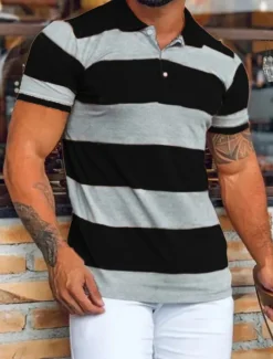 Men's Sport Polo Polo Shirt Casual Holiday Lapel Short Sleeve Fashion Basic Color Block Button Summer Regular Fit Navy Black Pink Orange Green Sport Polo