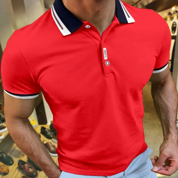 Men's Sport Polo Polo Shirt Casual Holiday Lapel Short Sleeve Fashion Basic Plain Button Summer Regular Fit Cherry Red Black White Navy Blue Orange Dark Blue Sport Polo