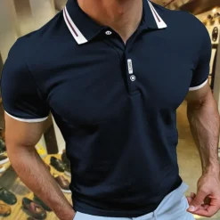 Men's Sport Polo Polo Shirt Casual Holiday Lapel Short Sleeve Fashion Basic Plain Button Summer Regular Fit Cherry Red Black White Navy Blue Orange Dark Blue Sport Polo